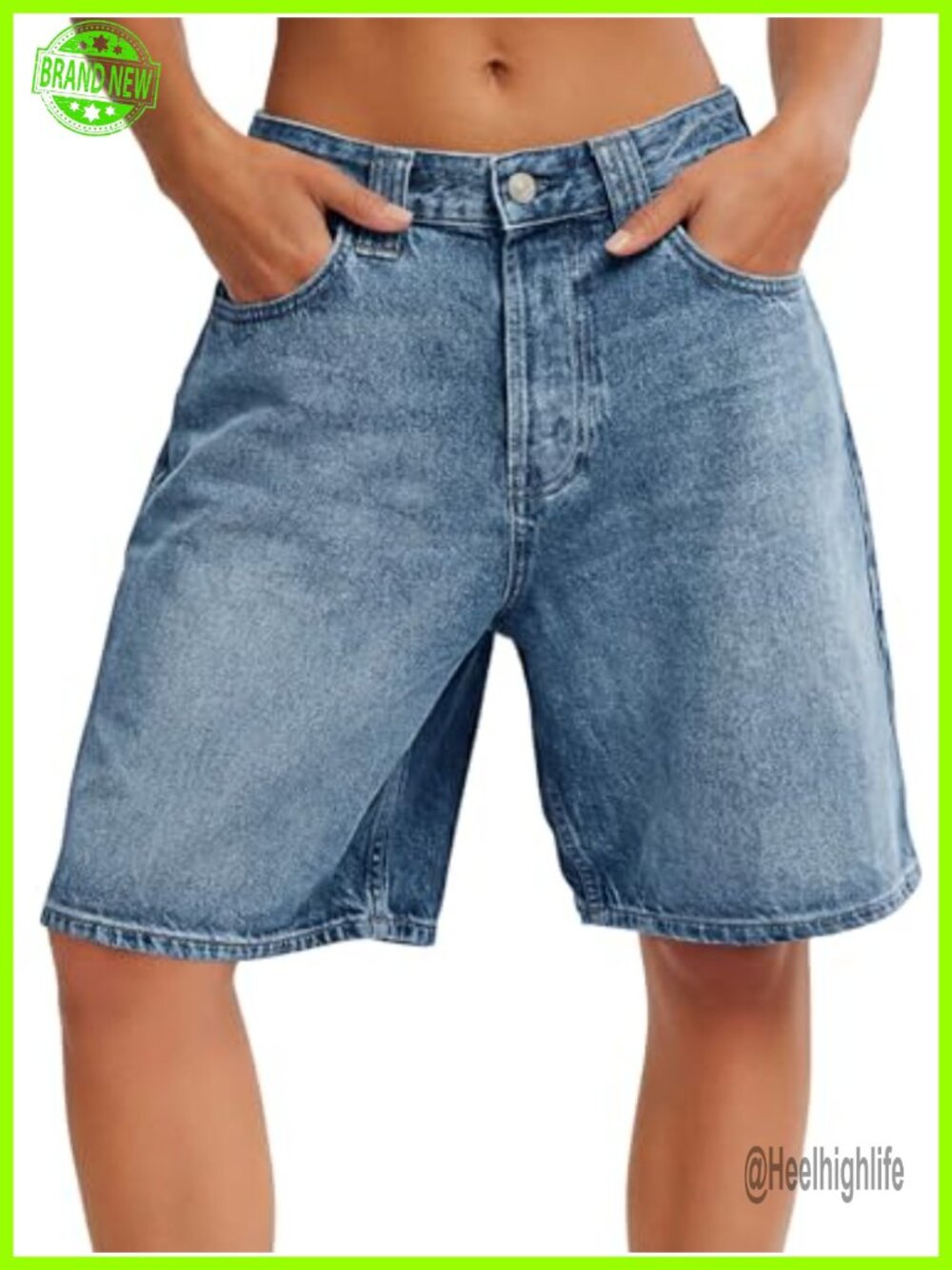 High Waist Baggy Denim Bermuda Shorts Knee Length Casual Jorts Women